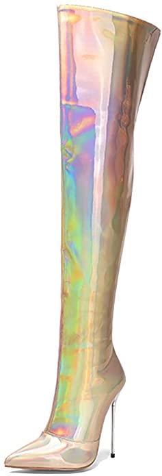 Clear Mother Pearl Over the Knee Boot