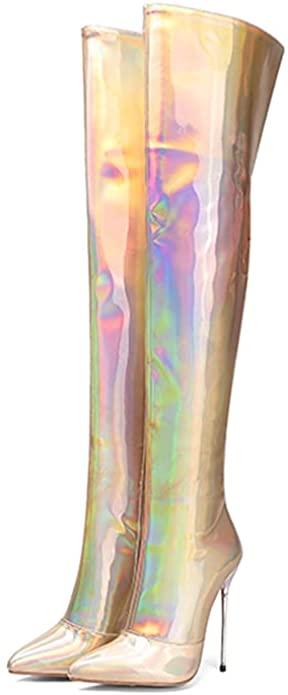 Clear Mother Pearl Over the Knee Boot