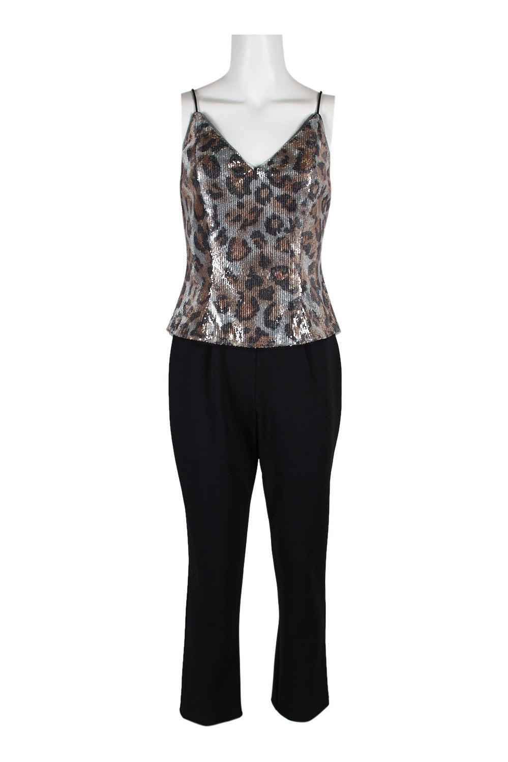 Adrianna Papell V-Neck Spaghetti Strap Popover Zipper Back Mesh Crepe