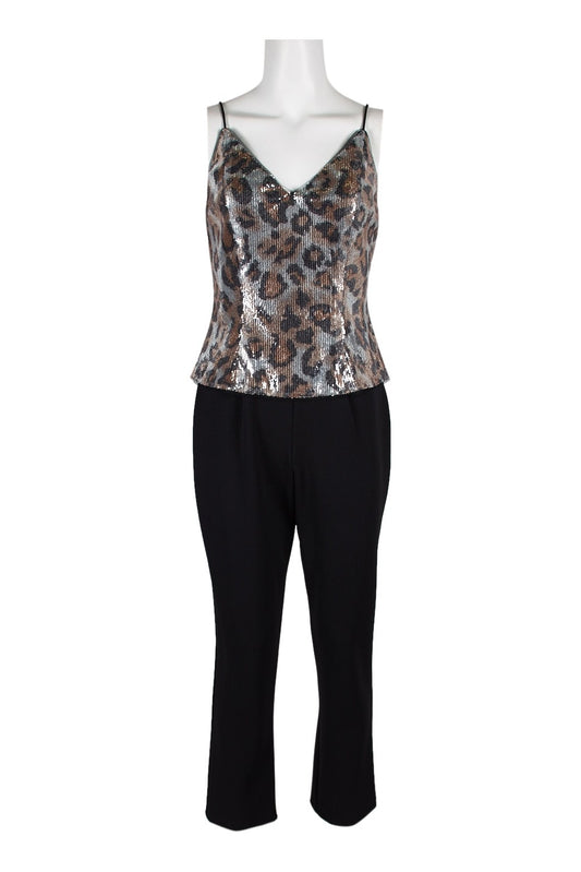 Adrianna Papell V-Neck Spaghetti Strap Popover Zipper Back Mesh Crepe